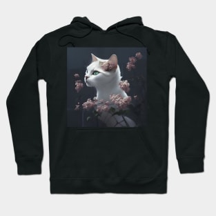 White Kitten surrounded by Pink Flowers | White cat with blue eyes | Digital art Sticker Hoodie